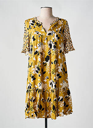 Robe courte coupe évasée manches courtes jaune LOLA ESPELETA femme