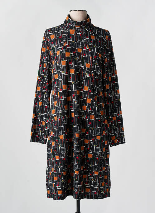 Robe mi-longue imprimé fantaisie manches longues noir MD'M femme