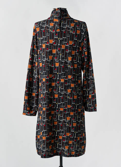 Robe mi-longue imprimé fantaisie manches longues noir MD'M femme