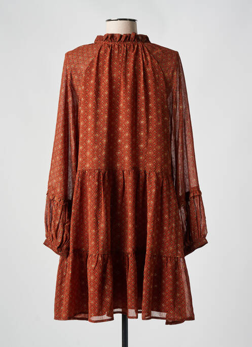 Robe courte manches longues manches longues orange MOLLY BRACKEN femme