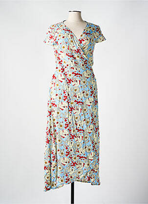 Robe longue imprimé fantaisie manches courtes bleu HIPPOCAMPE femme