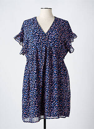 Robe mi-longue imprimé fantaisie manches courtes bleu LE TEMPS DES CERISES femme