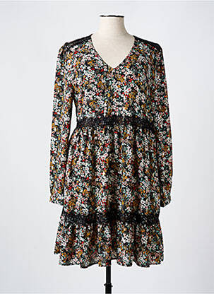 Robe mi-longue imprimé fantaisie manches longues noir LE TEMPS DES CERISES femme