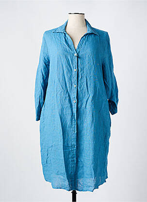Robe mi-longue manches 3/4 manches 3/4 bleu PATCHWORK femme