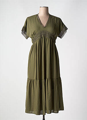 Robe mi-longue tissage crêpe manches courtes vert VERO MODA femme