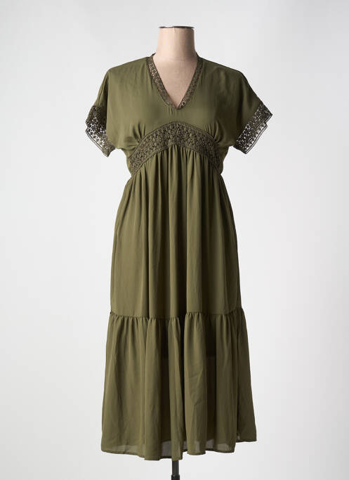 Robe mi-longue tissage crêpe manches courtes vert VERO MODA femme