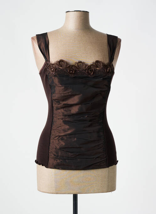 Top col carré fines bretelles marron OSCALITO femme