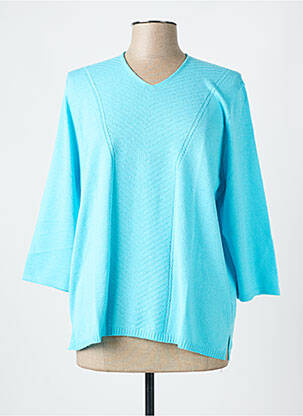Pull col v manches 3/4 bleu I.ODENA femme