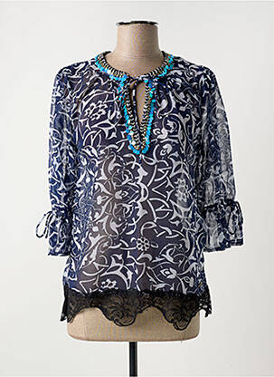 Blouse légère et transparente manches 3/4 bleu GAUDI femme