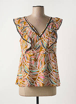 Top imprimé fantaisie sans manche marron LOLA ESPELETA femme
