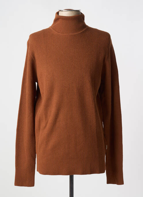 Pull col roulé tissage côtelé manches longues marron JACK & JONES homme