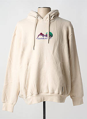 Sweat-shirt à capuche broderie manches longues beige JACK & JONES homme
