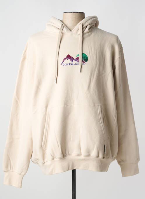 Sweat-shirt à capuche beige JACK & JONES pour homme