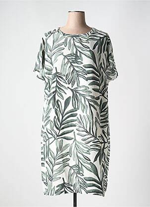 Robe mi-longue tissage crêpe manches courtes vert CECIL femme