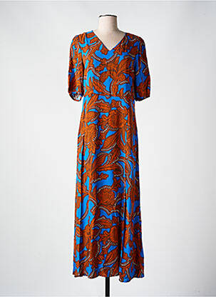 Robe longue imprimé fantaisie manches courtes marron B.YOUNG femme