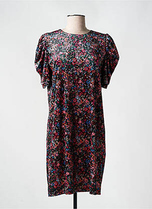 Robe mi-longue imprimé fantaisie manches courtes noir MOLLY BRACKEN femme