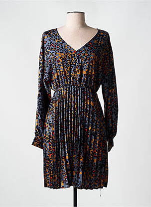 Robe mi-longue imprimé fantaisie manches longues bleu LOLA ESPELETA femme