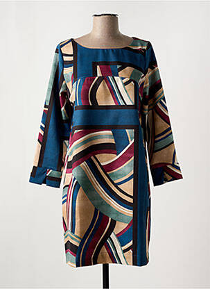Robe courte manches 3/4 manches 3/4 bleu QUATRE VINGT JOURS femme