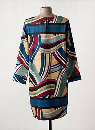 Robe courte manches 3/4 manches 3/4 bleu QUATRE VINGT JOURS femme