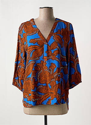 Blouse tissage popeline manches 3/4 bleu B.YOUNG femme