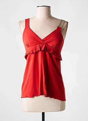Top coupe fluide sans manche rouge QUATRE VINGT JOURS femme
