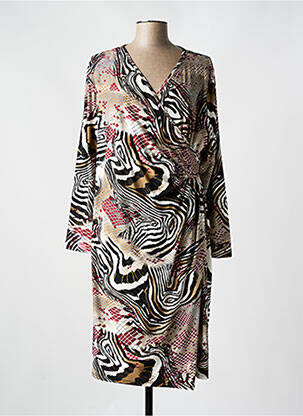 Robe mi-longue imprimé fantaisie manches longues noir GENUINE femme