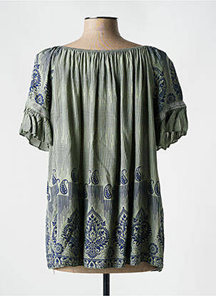 T-shirt imprimé fantaisie manches courtes vert QUATRE VINGT JOURS femme