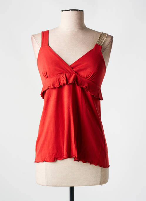 Top tissage jersey sans manche rouge QUATRE VINGT JOURS femme