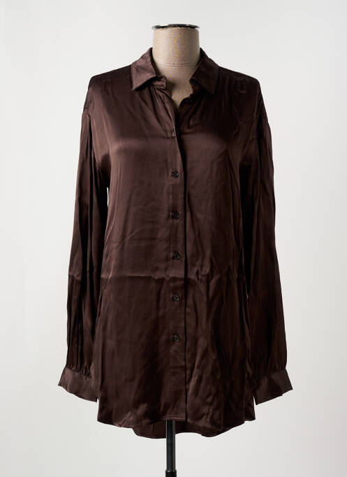 Tunique manches longues col chemisier marron KAFFE femme