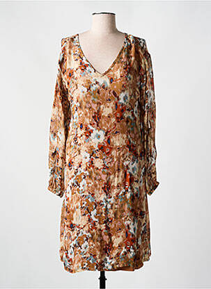 Robe mi-longue coupe fluide manches longues marron CREAM femme