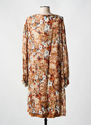 Robe mi-longue imprimé fleurs manches longues marron CREAM femme