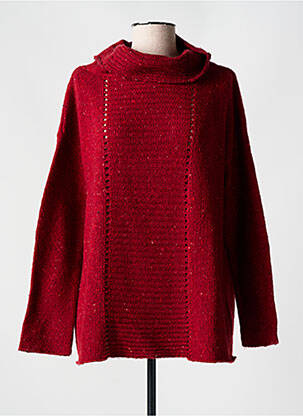 Pull col roulé tissage chiné manches longues rouge SOLILY femme