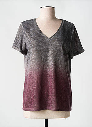 T-shirt col v manches courtes gris HUIT SIX SEPT femme