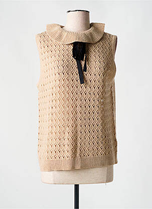 Pull maille ajourée sans manche beige MICHA femme