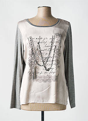 Top imprimé fantaisie manches longues gris JUST WHITE femme