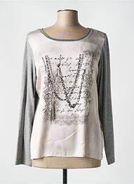 Top imprimé fantaisie manches longues gris JUST WHITE femme