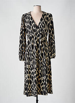 Robe mi-longue imprimé fantaisie manches longues noir SURKANA femme