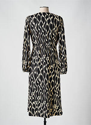 Robe mi-longue imprimé fantaisie manches longues noir SURKANA femme