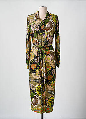Robe longue imprimé fantaisie manches longues marron GEISHA femme