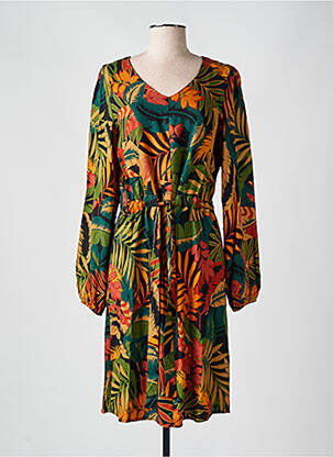 Robe mi-longue imprimé fantaisie manches longues vert GEISHA femme