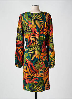 Robe mi-longue imprimé fantaisie manches longues vert GEISHA femme