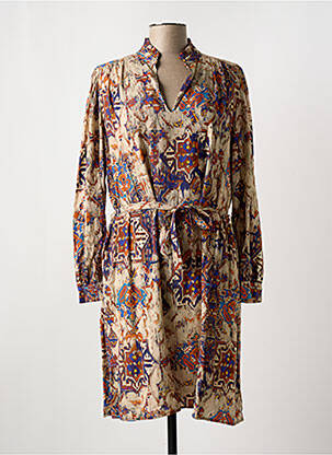 Robe mi-longue coupe fluide manches longues beige LA FEE MARABOUTEE femme