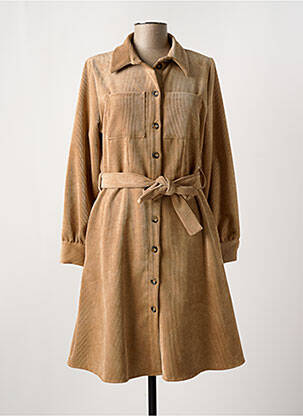 Robe mi-longue coupe évasée manches longues beige LA FEE MARABOUTEE femme