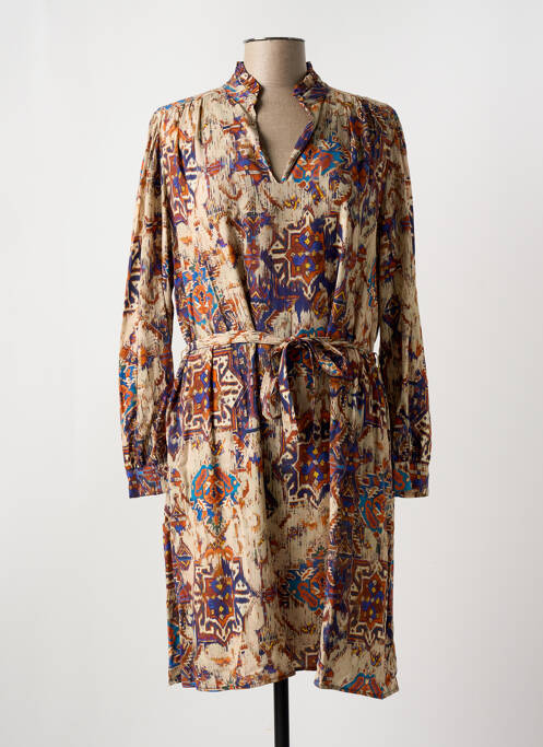 Robe mi-longue coupe fluide manches longues beige LA FEE MARABOUTEE femme