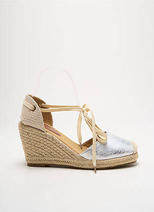 Espadrilles tissage satiné talon de 7 à 9cm argent CASSIS COTE D'AZUR femme