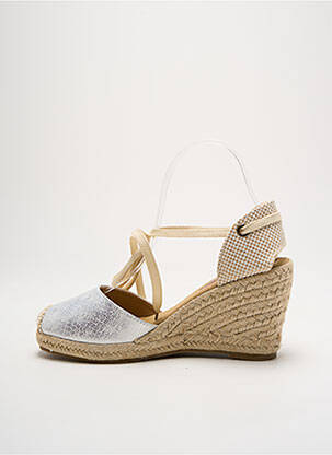 Espadrilles tissage satiné talon de 7 à 9cm argent CASSIS COTE D'AZUR femme