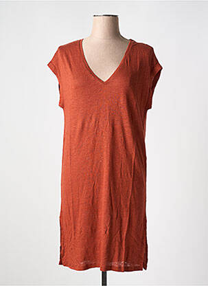 Robe mi-longue manches courtes manches courtes marron TANIT CODE femme