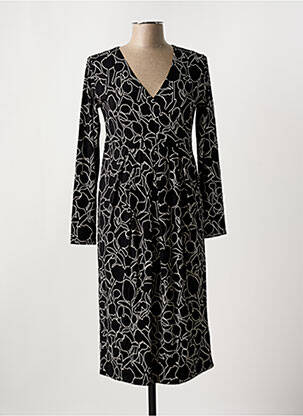 Robe mi-longue imprimé fleurs manches longues noir MASAI femme