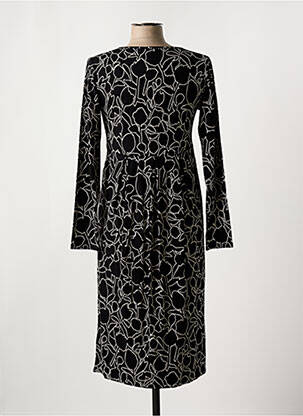 Robe mi-longue imprimé fleurs manches longues noir MASAI femme