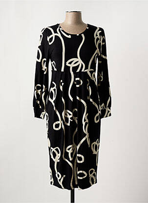Robe mi-longue imprimé fantaisie manches longues noir MASAI femme